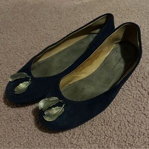 Pilcro Women’s 7B Navy Blue Feather Flats Leather Ballet Shoes Boho Charm Detail